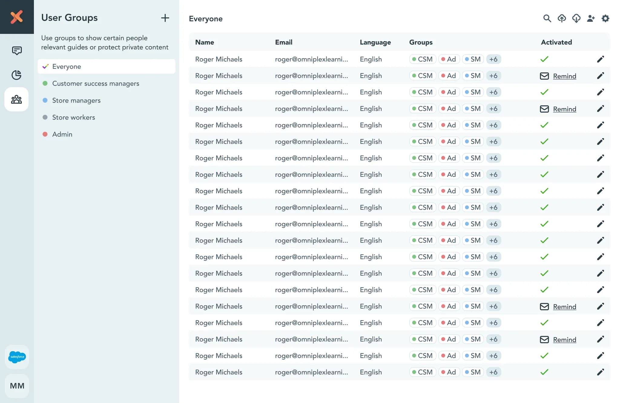 Interface for managing enterprise user groups and permissions