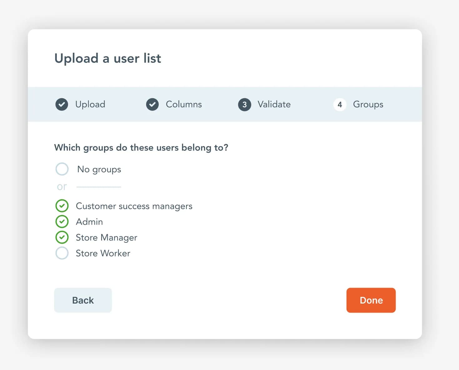 Enhanced version of the user list upload interface with improved feedback